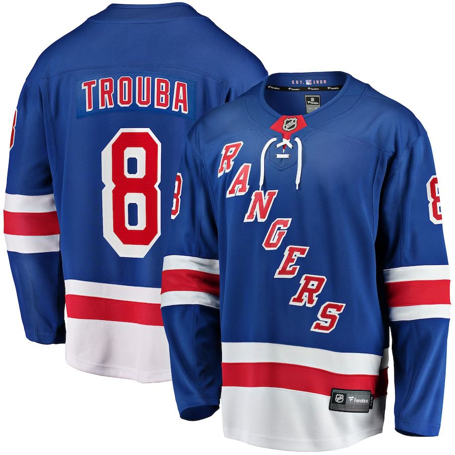 Men New York Rangers 8 Jacob Trouba Fanatics Branded Blue Home Breakaway NHL Jersey